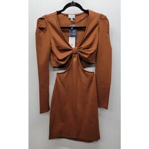 Socialite Mini Dress Long Sleeve V-Neckline Side Cutout Brown Women's XS NWT